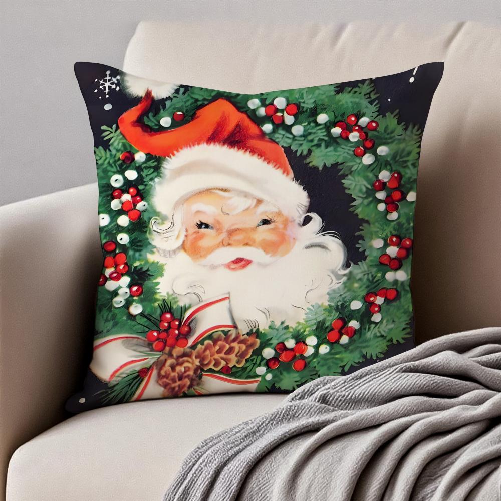 Christmas Cushion Cover Pillowcase Antidustmite Invisible Zipper Short Plush Sofa Cushion