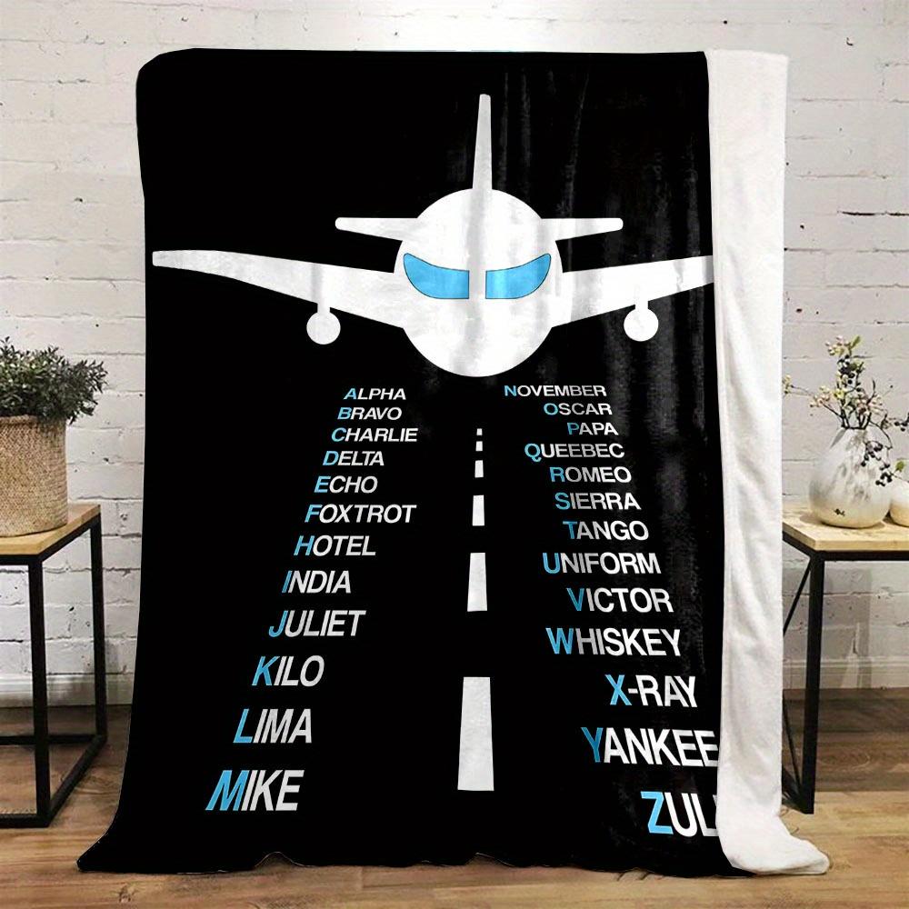 

Flannel Fleece Throw Blanket - Aviation Alphabet Airplane Print, 100% Polyester Non-Woven Fabric, Contemporary Style, All-Season 70x100cm