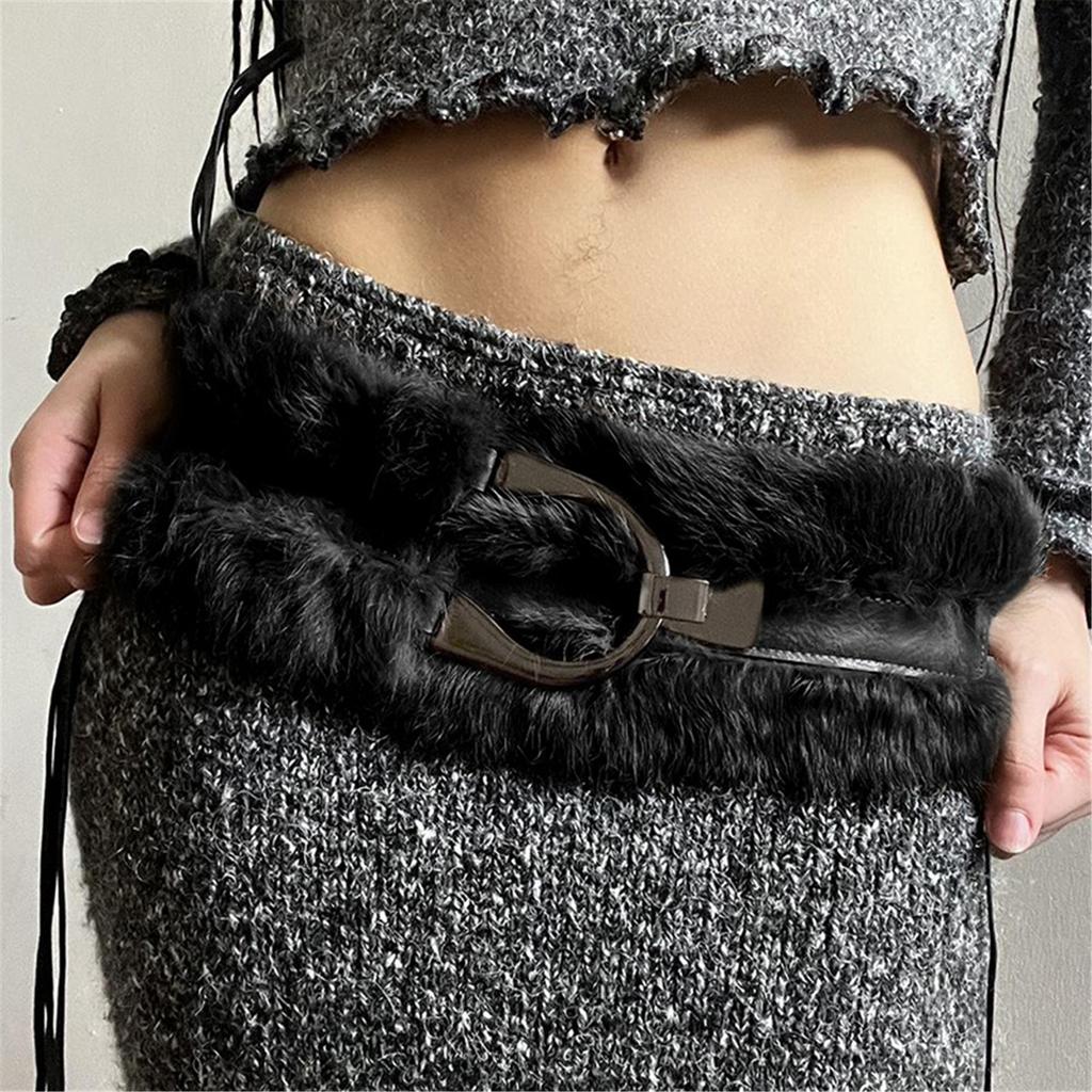 Plush Leather Patchwork Waist Belt Unique Styles Waistband Versatiles Wear Women's Fashion Accessory