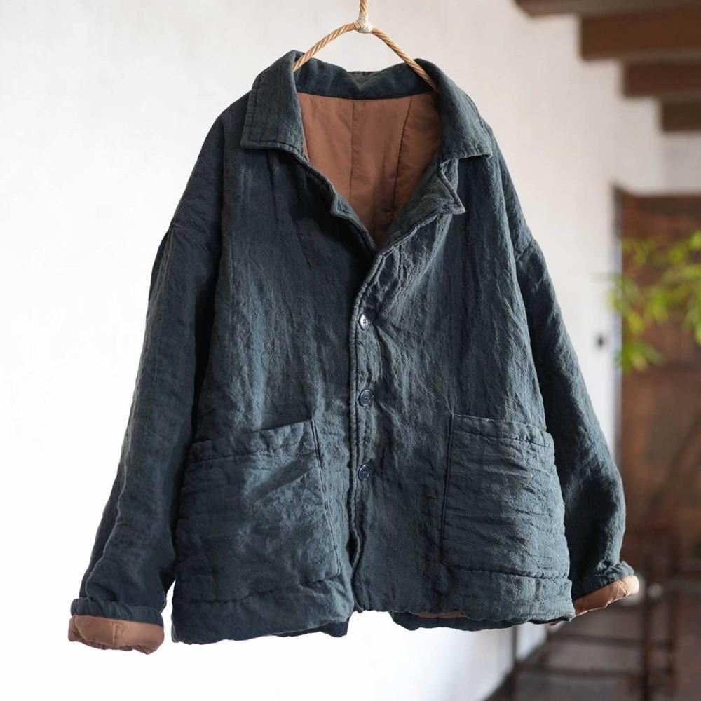Johnature Women Vintage Turn-down Collar Long Sleeve Coats Spring Chinese Style Button Pockets Female Coats