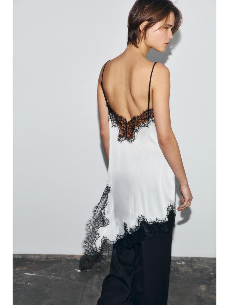 European & American Style Women's Sexy Lace Patchwork Asymmetrical Spaghetti Strap Dress