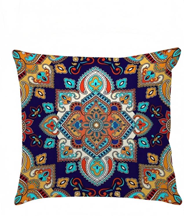 1Pc Bohemian Mandala Plaid Pillow Covers, Zipper Closure, Decorative Cushion Cases For Sofa Bedroom (No Inserts)