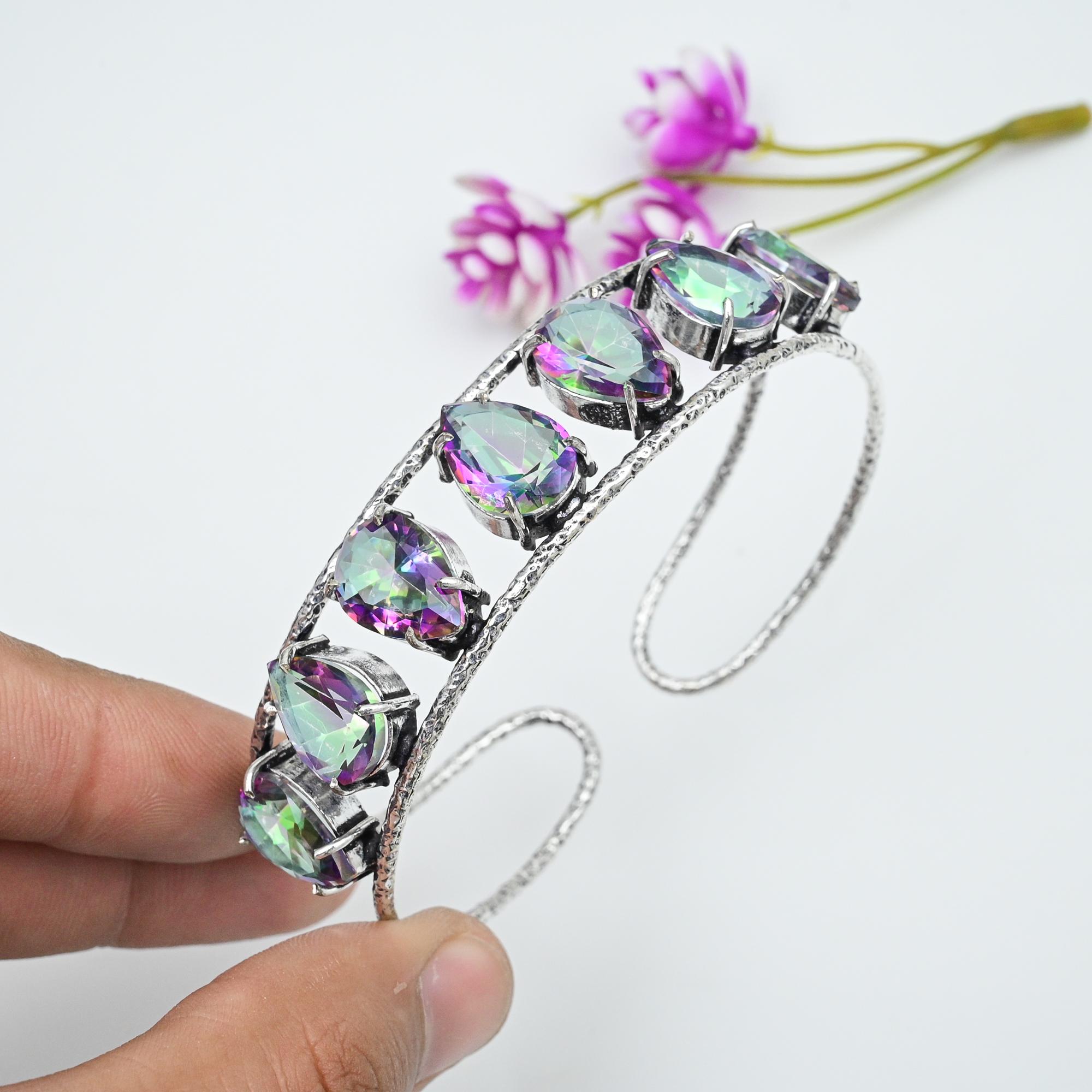 

Браслет из серебра 925 пробы с мистическим топазом, браслет ручной работы с драгоценными камнями, подарки для жены, совершенно новый браслет 1.73 Inches