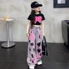 Girls' Summer Outfit Set Short Sleeve Sweet Cool Jeans Children's Summer Girls' Two Piece Set