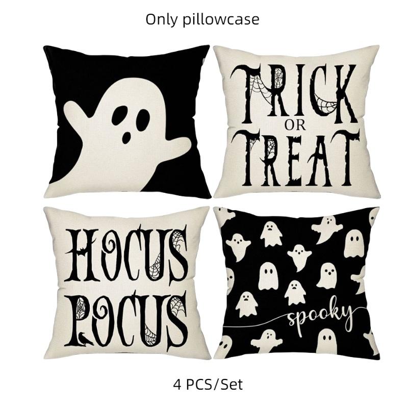 

Trendy Temu Halloween Linen Pillowcase Adorable Cartoon Ghost Face Home Decor Set C