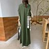 Cotton Linen Solid Muslim Dress Women Marocain Turkish Robe Femme Long Sleeve Maxi Dress Temperament Commuting  Abaya Vestidos