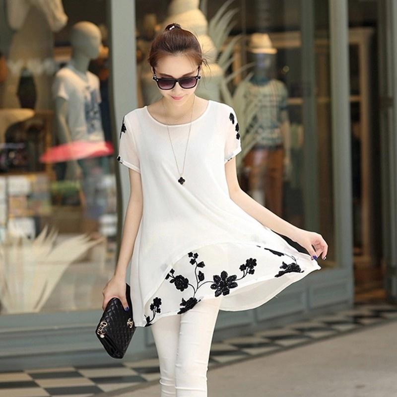 Elegant Summer Women's Short Sleeve Round Neck Chiffon Dress In Various Sizes