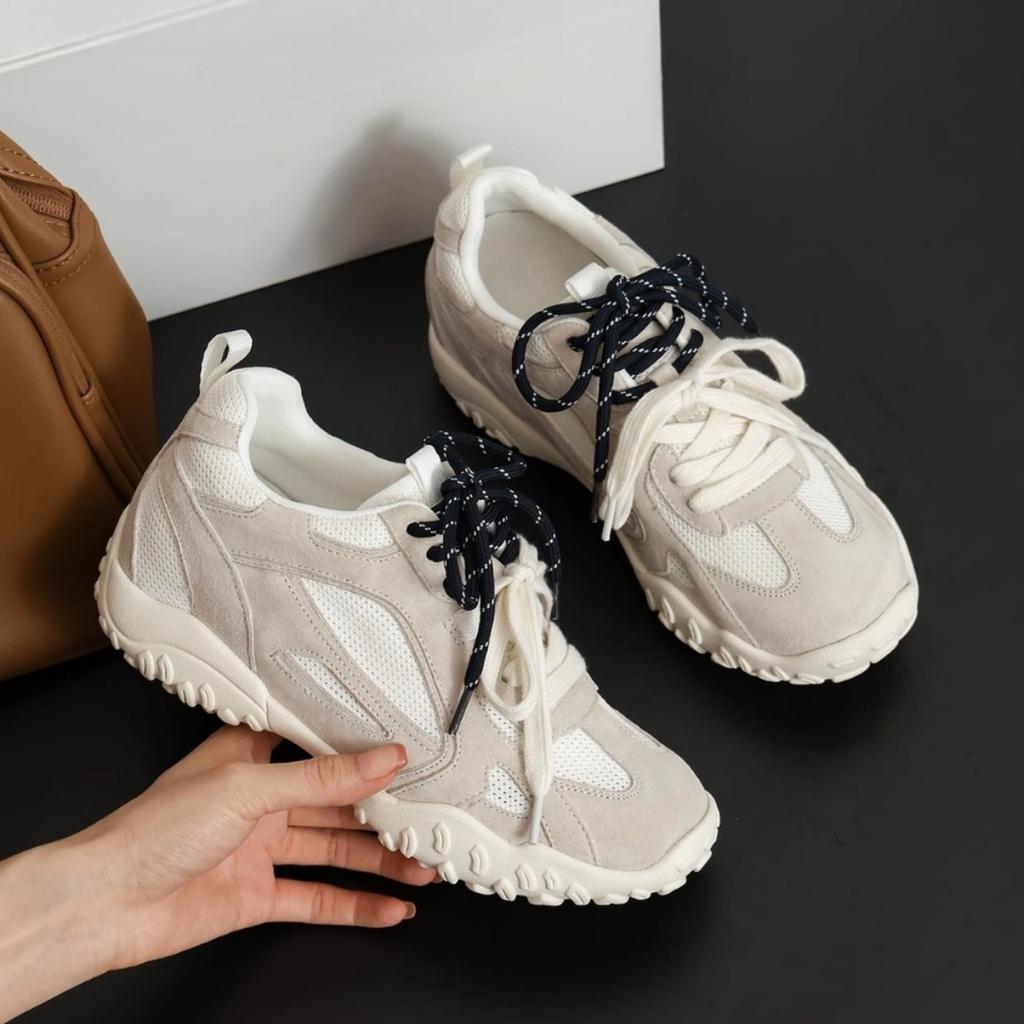 6 cm Höhenzunahme, kleine Forrest Gump Schuhe für Damen, Frühling und Sommer Plateau Sport und Freizeit Mesh atmungsaktiv Leder Deutsche Trainingsschuhe f