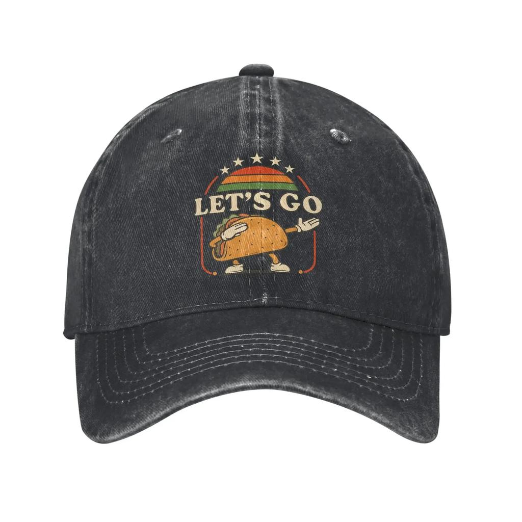 Let's Go Taco Baseballkappen Vintage Used Denim Gewaschen Sonnenschirm Unisex Stil Outdoor Alle Jahreszeiten Reise Geschenk Kappen Hut