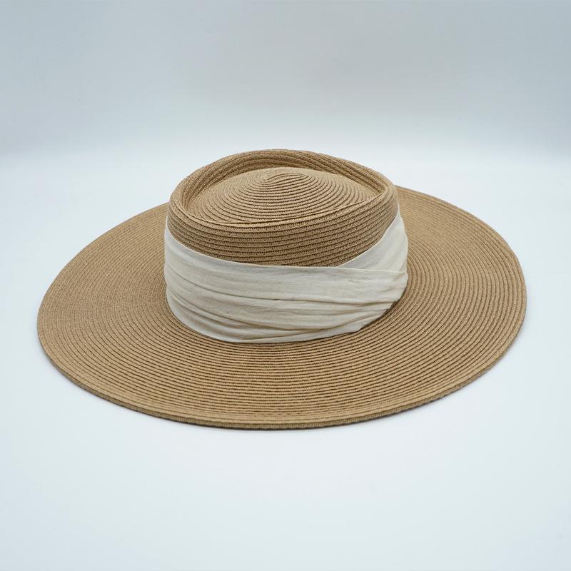 Japanese French Retro Cotton And Linen Cloth Fine Paper Woven Flat Top Top Top Hat Women'S Summer Sunshade Anti-Sun Korean Version Wide-Brimmed
