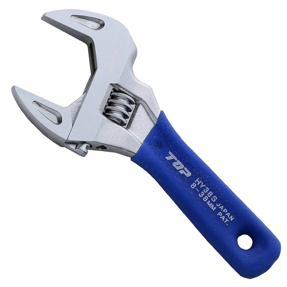 

Top Industrial Short Eco Wide Adjustable Wrench Thin and Opening Made in Sealed Package (TOP) HY-38S, Lightweight, 8-38mm, Tsubame-Sanjo, Japan,
