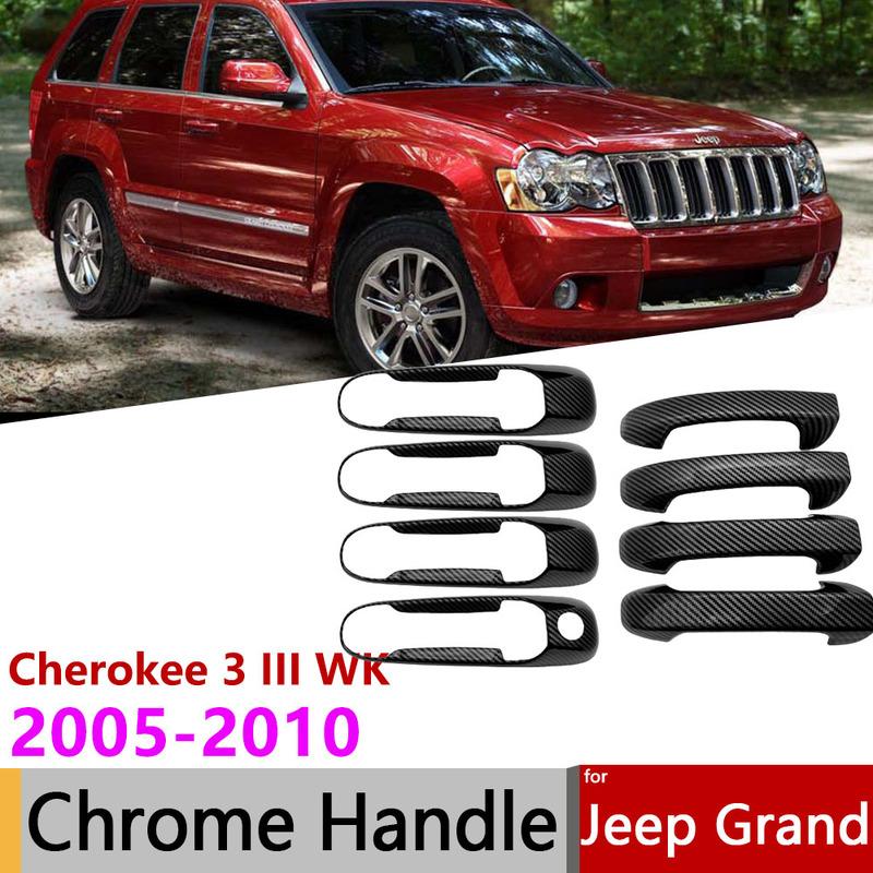 Black Carbon Fiber Exterior Door Handle Cover For Jeep Grand Cherokee 3 III WK 2005~2010 Car Parts Accessories Stickers Styling