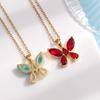 Sweet Colorful Zircon Butterfly Pendant Necklace Cute Stainless Steel Chain Jewelry Gifts for Women Teen Girls