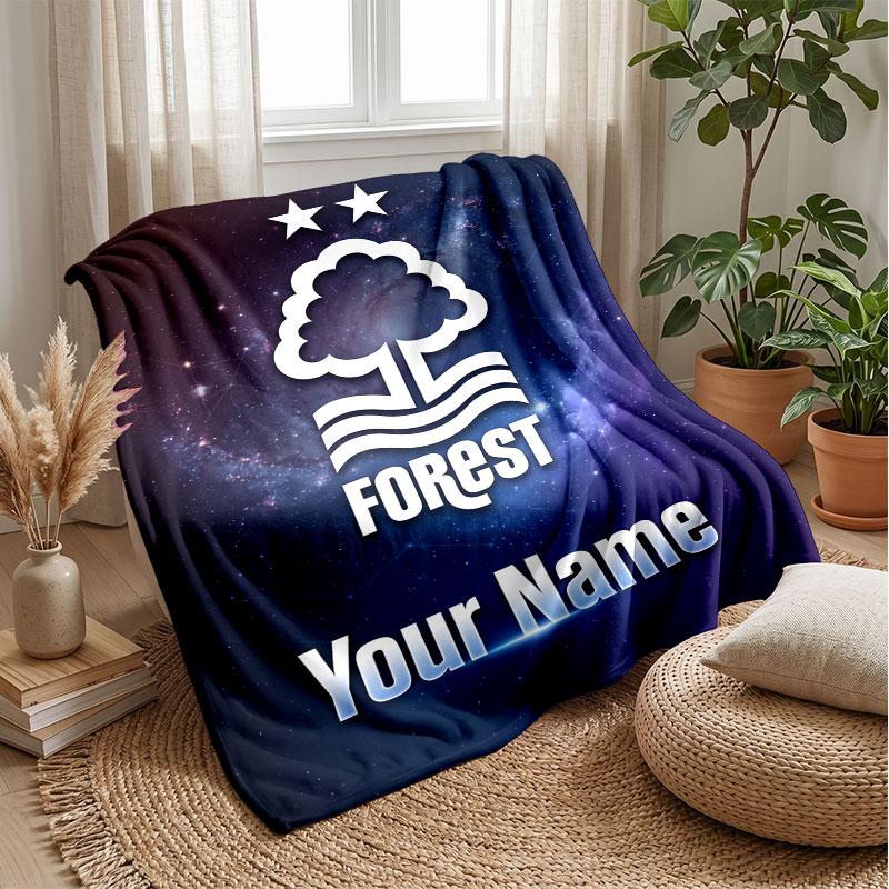 Coperta in Flanella Nottingham Forest FC con Testo Nome Personalizzato Logo Calcio Coperta in Pile Personalizzata Regalo Speciale per Divano Camera da Letto Casa