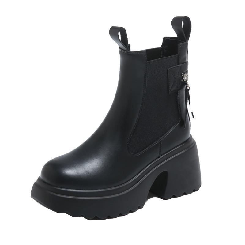 Fashion Women High Heels 8CM Thick Heel Ankle Boots Leather Chunky Shoes Autumn Winter Woman Punk Boots Platform Sneaker Botas Designer