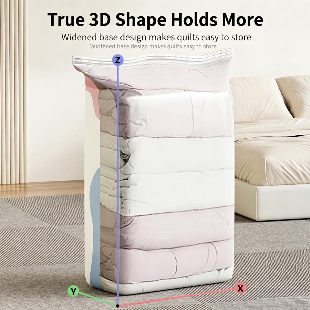 No Pump Needed Vacuum Storage Bags, Reusable Sealed Space Saver Bags for Quilts Clothes Bedding Home Storage