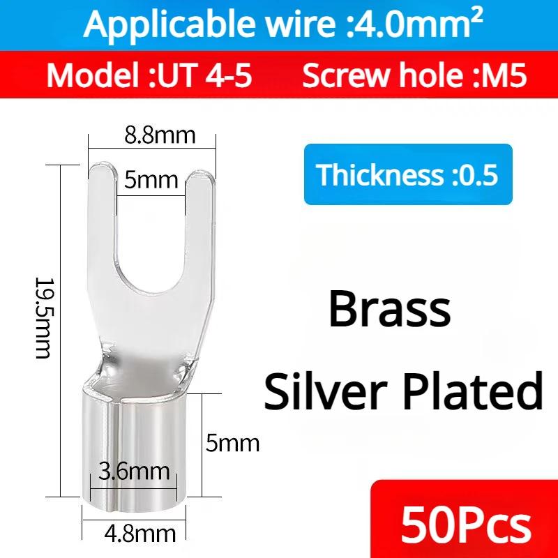 50PCS UT1.5 -10 Non-Insulated Ring Fork U-Type Terminal Tin-Plated Copper Terminals Assortment Kit Cable Wire Connector Crimp