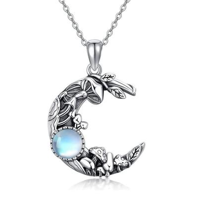 Süße Weibliche Kristall Weißer Mondstein Pilz Anhänger Halskette Vintage Silber Farbe Hochzeit Für Frauen