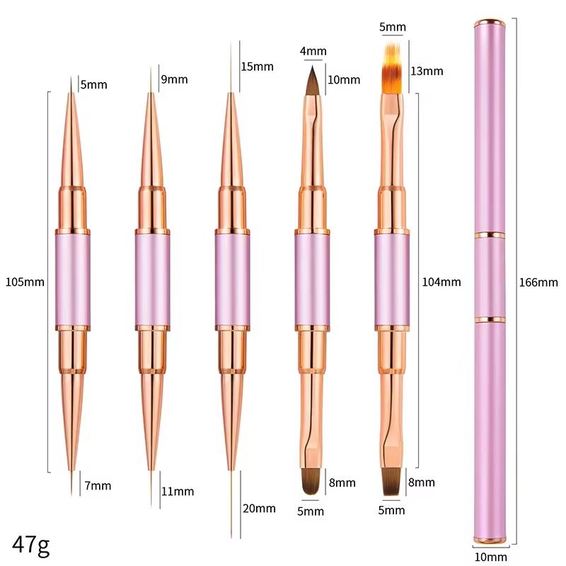 Five-piece set of double-headed metal nail brushes, ladies' nail brushes nail oil brushes nail tool cleaning brushes nail design