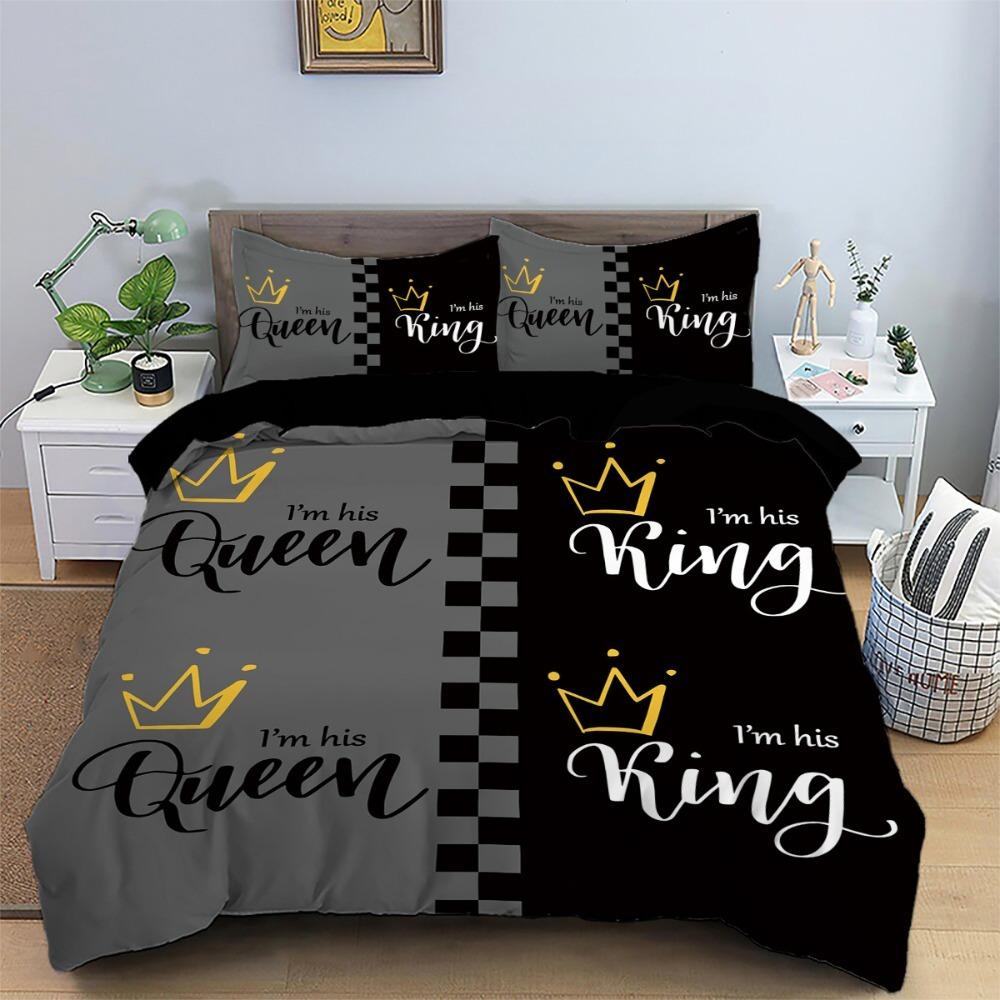 Crown love 2/3-teiliges Schlafzimmerset, Kindergeschenk Teenager Erwachsene Mikrofaser Doppelbett Bettbezug mit Reißverschluss Raumdeko