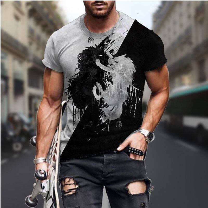 Men's Summer T-shirt 3D Yin Yang Bagua Printed Men's and Women's T-shirt