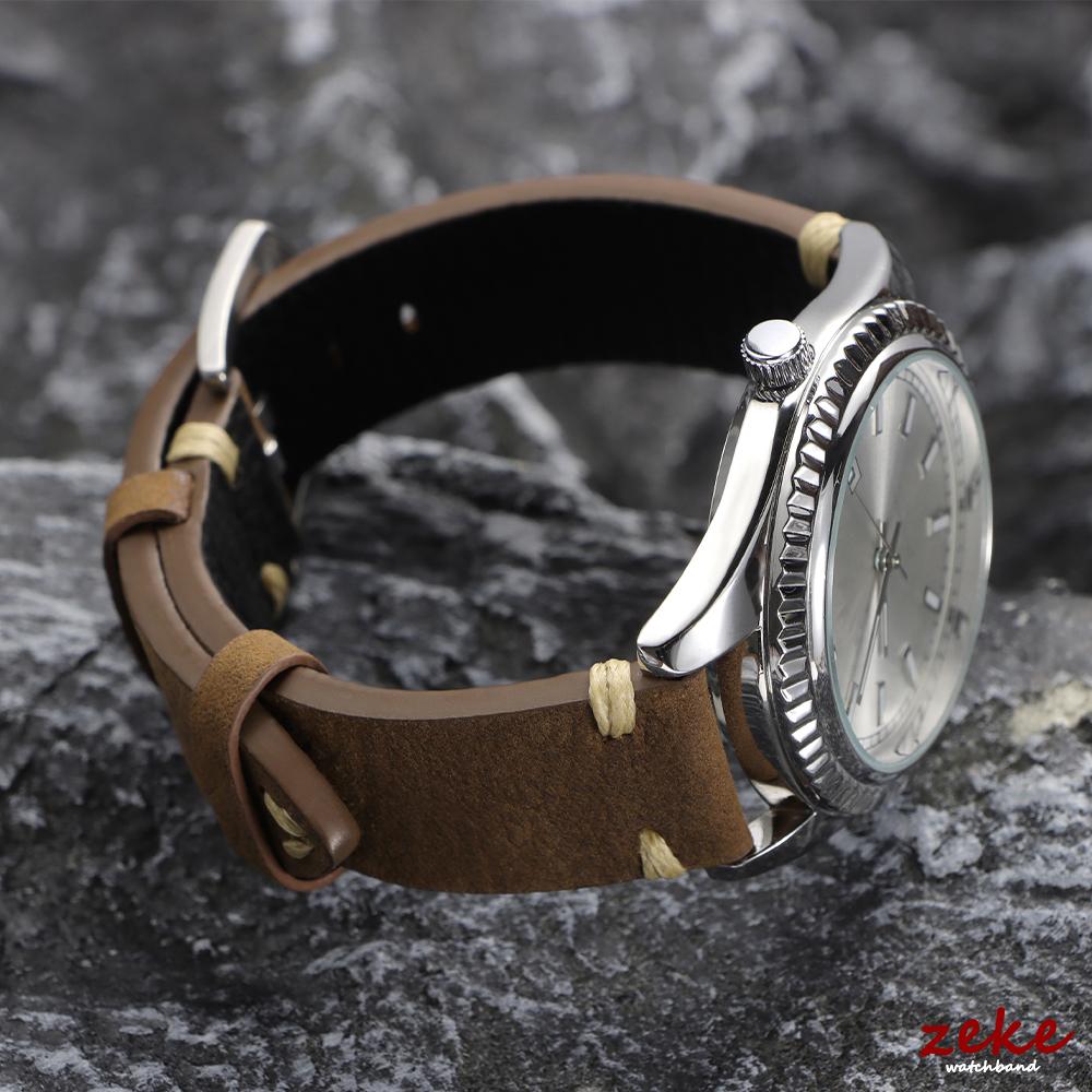 20MM 22MM Echtes Rindsleder Uhrenarmband Vintage Weich Erste Schicht Kalbsleder Uhrenarmband Herren Braun Schwarz Handgefertigte Naht Armbänder