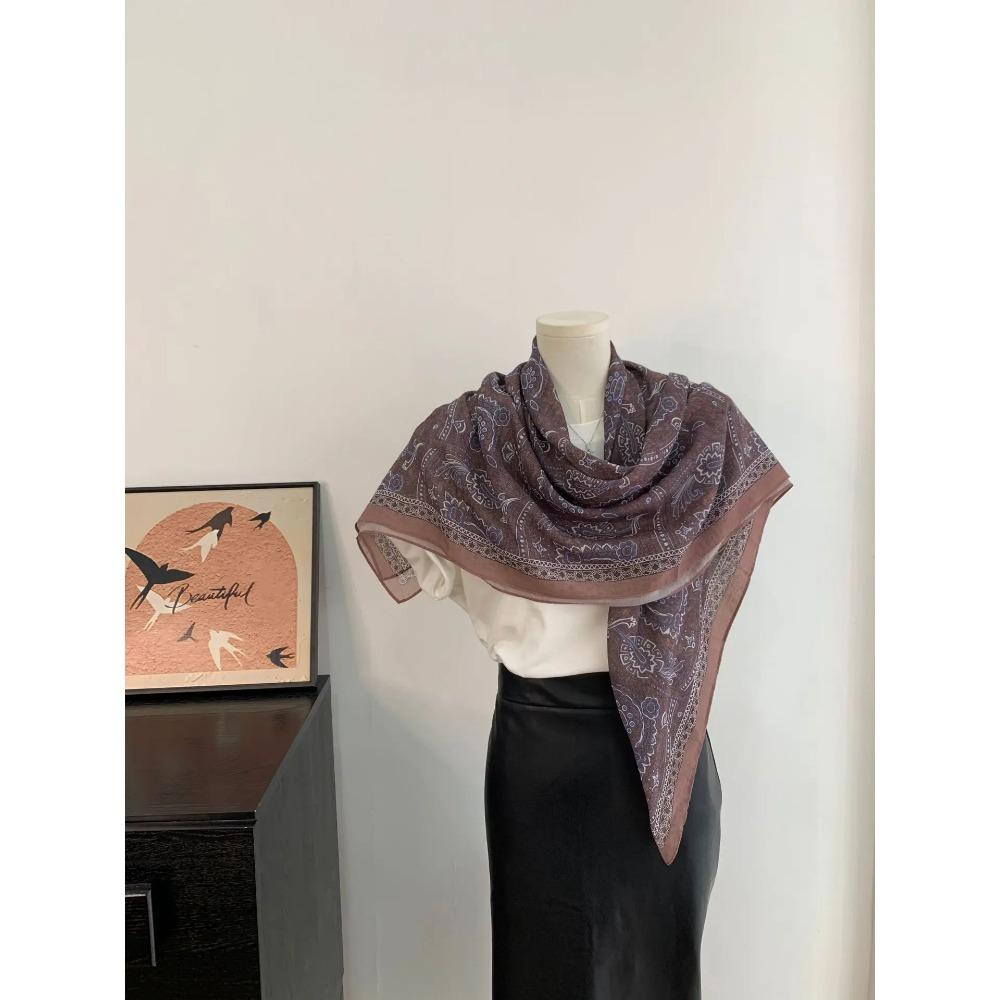 Head Scarf Women Square Scarf Thin Silk Like French Vintage Shawl Exclusive Design Spring Summer Autumn Lightweight Multipurpose
