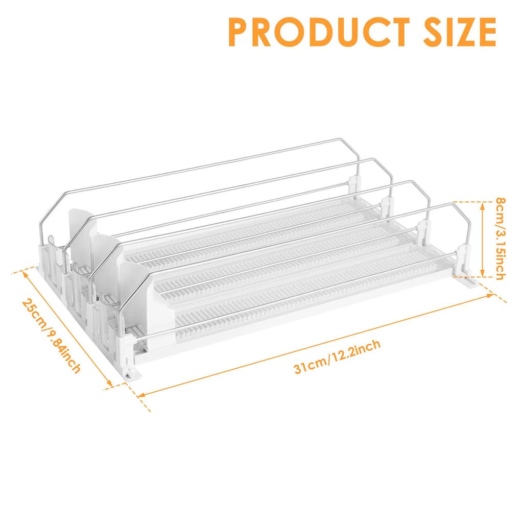 3 Rows Drinks Self-Sliding Fridge Storage Rack for Adjustable Soda Kola Can Dispenser Width Beer Egg Kitchen Organizer