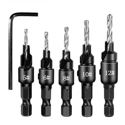 5pc Hexagon Screw Carpenter's Hole Opener Countersink Drill Taper Drill Drilling Reaming Hardware Tool Set