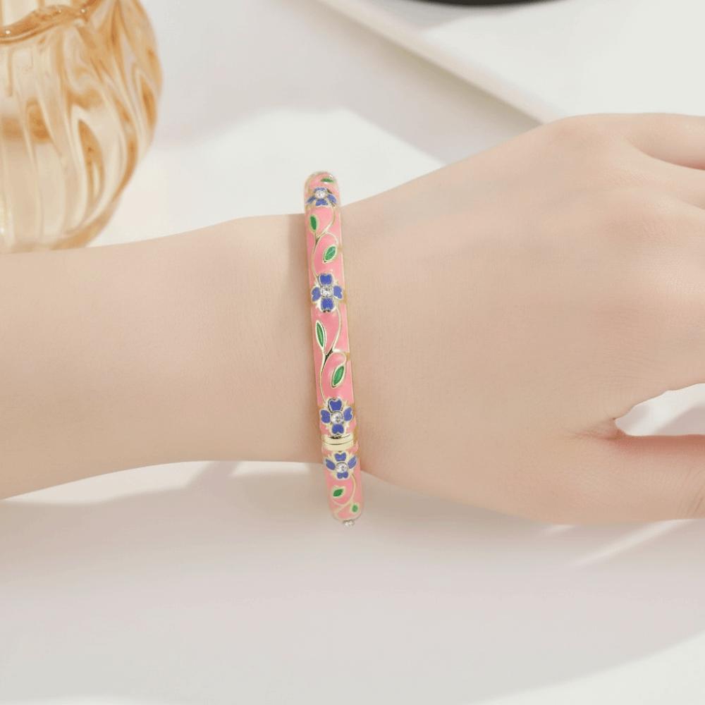 Color Plated Enamel Bracelet Retro Enamel Flower Bangle Cloisonne Bracelet  Traditional Style