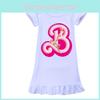 Barbie Printed Pattern Girl Short Sleeve Sleep Dress With Polyester Fabric For Kids Bedroom Wear