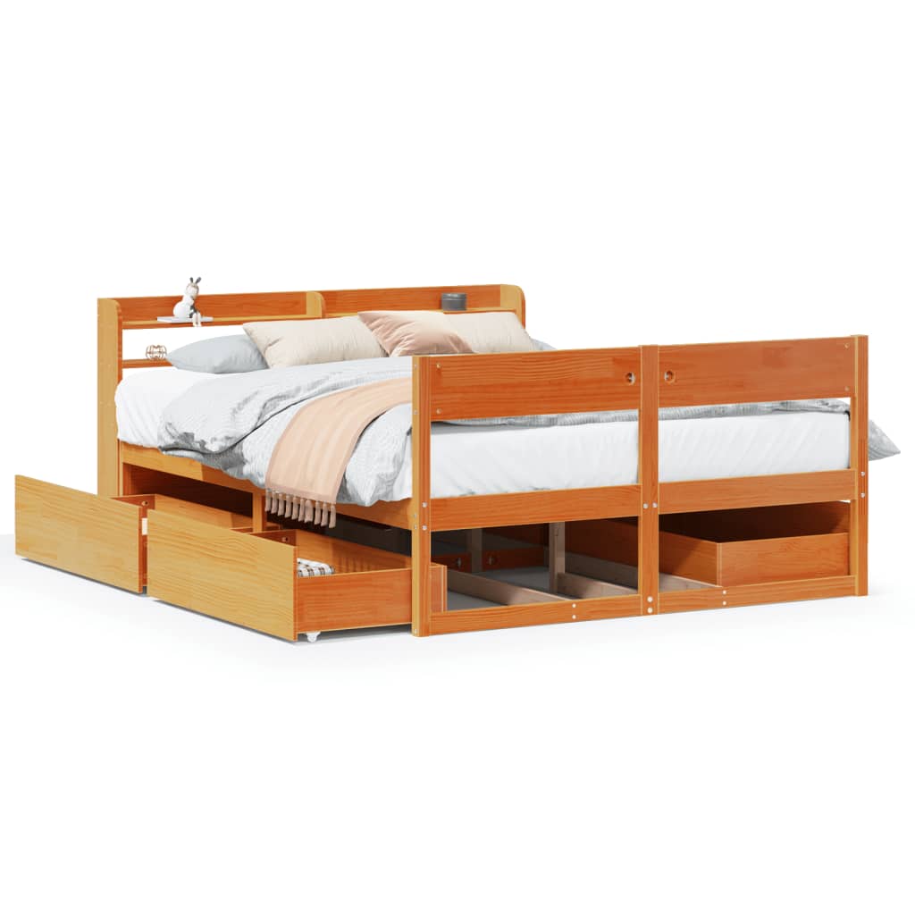 Solid Wood Bed Without Mattress Wax Brown 120 X 200 Cm Pine Wood