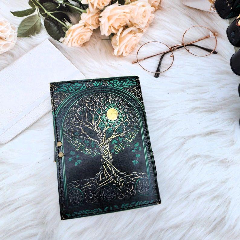 Tree & Moon Leather Journal, Leather Notebook, Sketchbook, Leather Dairy, Deckle Page Writing Journal, Book Wedding Gift, Personalized Gift.