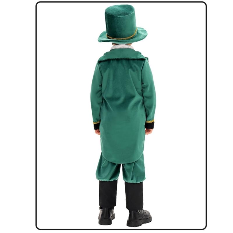 Irish Lucky Shamrock Kids Show Costume Set With Hat Vest Scarf And Pants Cosplay Outfit For Patrick Day Dance