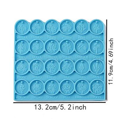 24-Cavity Wax Seal Mat, Blue Silicone Resin Wax Seal Mold DIY Flat Round with Flower Pattern Mat for Wax Seal Stamp DIY Craft