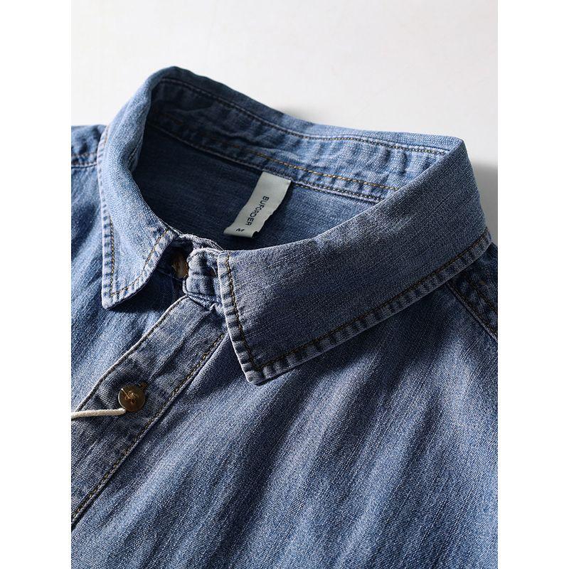 American Retro Pure Cotton Workwear Denim Shirt Men Short Sleeve Thin Jacket for Summer Export Men's Casual Shirt