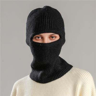 Winter Masked Neck Cover Hat One Piece Knitted Wool Warm Scarf Solid Color Hat Ear Protection Scarf Ski Hat
