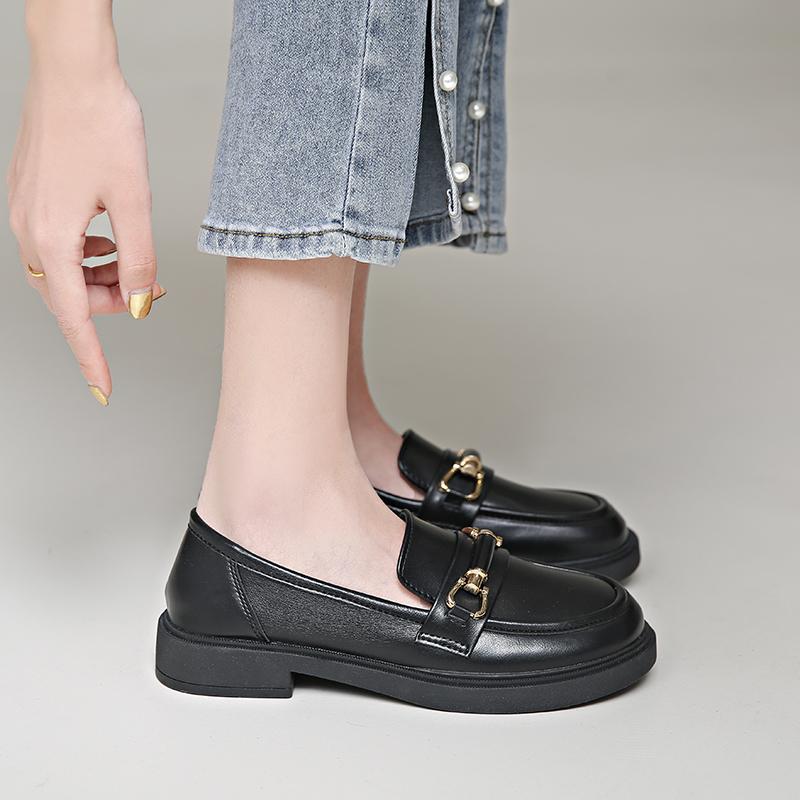 2024 Spring Single Shoes Flat Heel Fashion Women Shoes PU British Style Small Leather Shoes Fashion Luxury Women Shoes