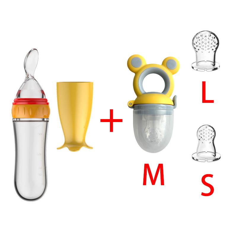 Squeezing Feeding Bottle Cup Baby Pacifier Feeding Set Silicone Cereal Food Supplement Feeder Tableware
