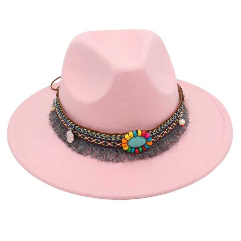 Ethnic Style Top Hat, Gem Decorated Jazz Hat, Men'S And Women'S Felt Hats, Mongolian Plush Hats, Fedora Hats Are Trendy