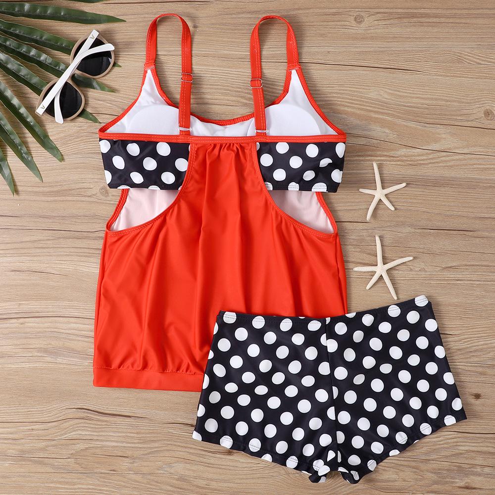 2025 Plus Size Polka Dot Flat Leg Tankini Swimsuit with Sexy Backless Design