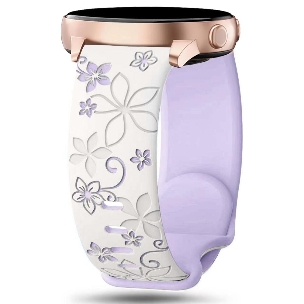 20mm Silicone Strap Flower Design Floral Engraved Two-color For Amazfit GTR, Huawei,Garmin Samsung Galaxy Watch 7 6 5 4