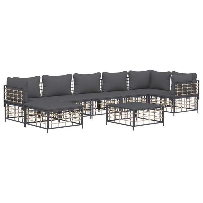 VidaXL Salon de jardin 8 pcs avec coussins anthracite résine tressée, ensemble de salon, ensemble de salon d'extérieur, 3186777