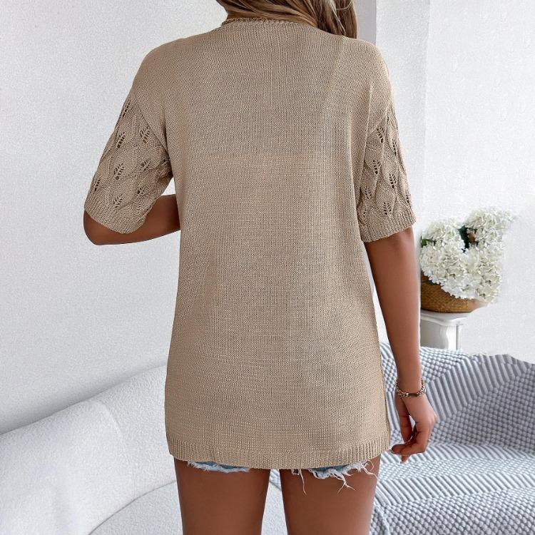 Elegantní dámský volný pletený kardigan s výstřihem do V, jednobarevný kostkovaný svetr, topy na jaro léto