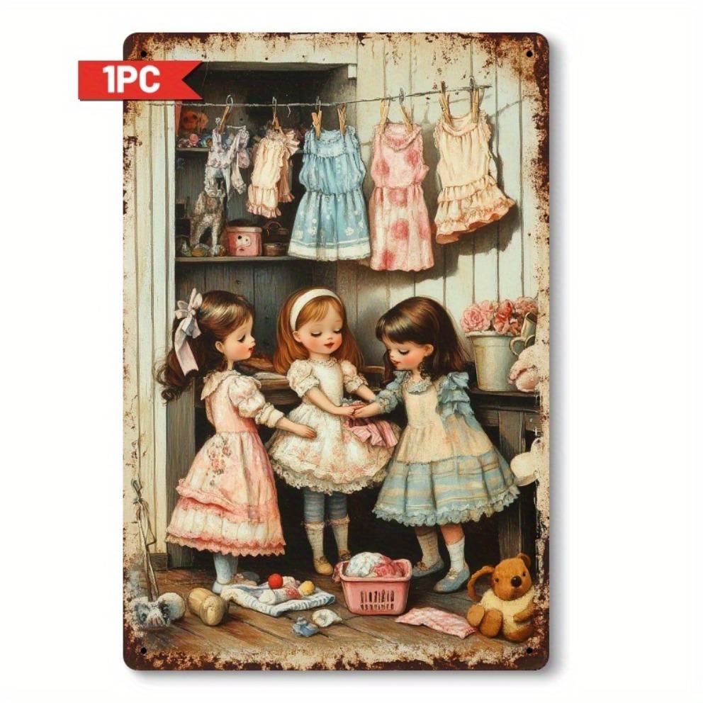 

Vintage Laundry Girl Metal Sign -8x12 Inch Retro Tin Wall Art with Pre-Drilled Holes, Perfect for Bedroom Bathroom & Party Decor 20x30cm（7.8x11.8inch）