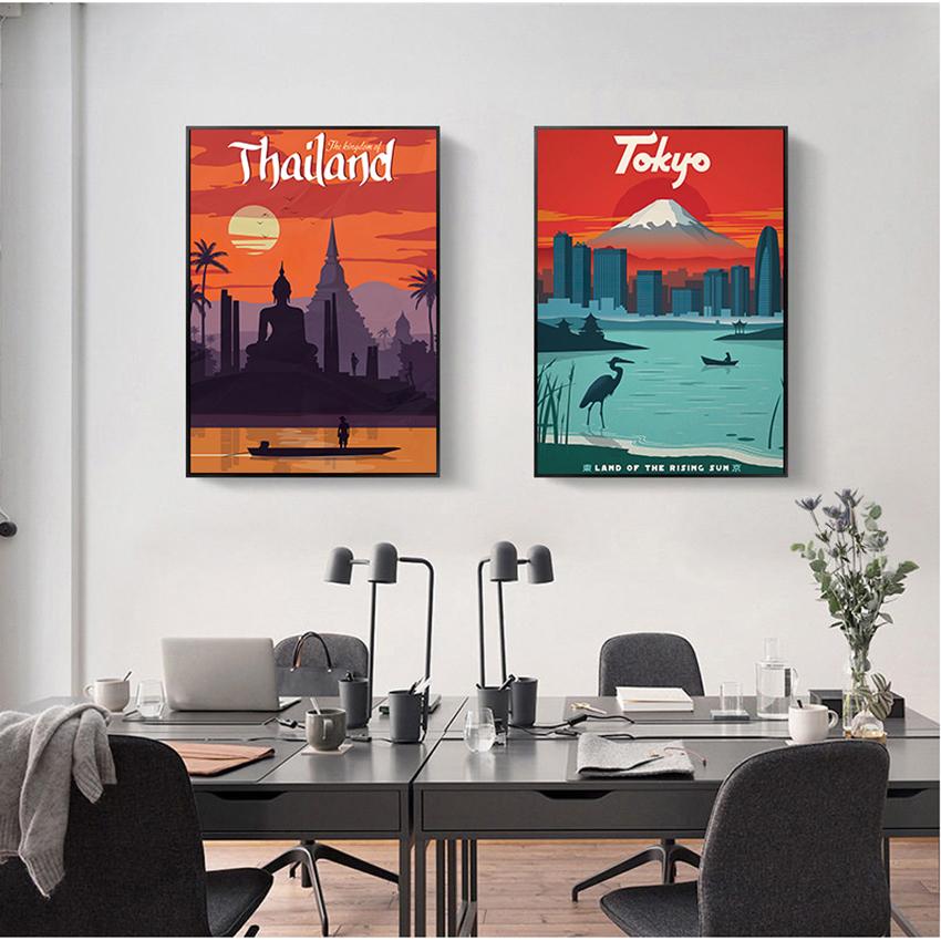 Prints Wall Art Canvas Painting Room Home Decor Bangkok Tel Aviv Europe World City Tour Travel Scenery Vintage Landscape Poster