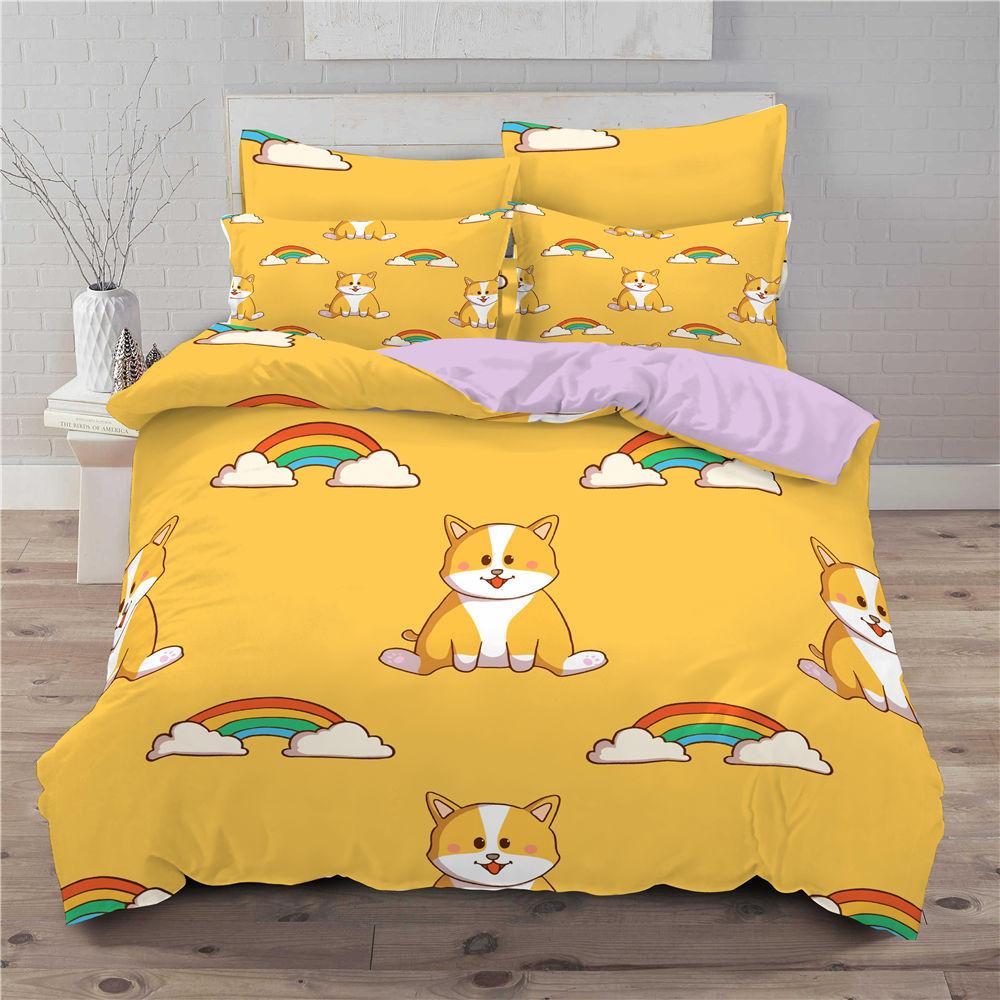 Dog Duvet Cover,Pet Puppy Bedding Set Cartoon Welsh Corgi Comforter Cover For Boy Girl Teens,Animal Theme Quilt Cover Queen Size