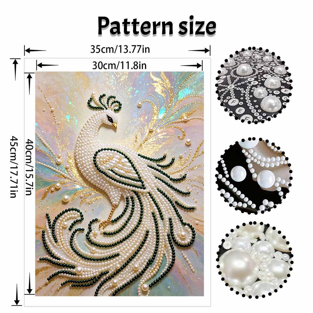 5D Round Pearl Painting Kit Elegant White Peacock Pattern DIY Handmade Crystal Artist Home Interior Decor Gift