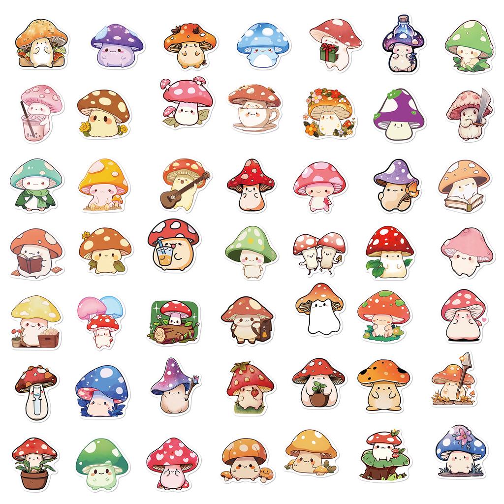 50 Cartoon Colorful Mushroom Graffiti Stickers Guitar Notebook Suitcase DIY Waterproof Stickers