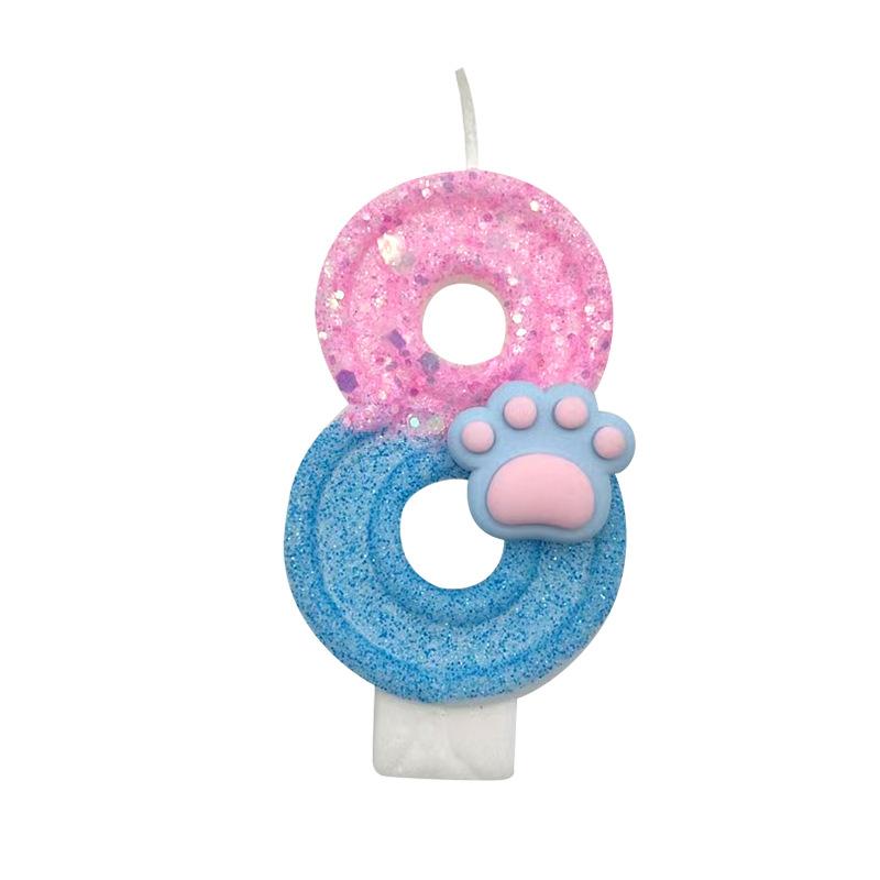Blue and Pink Cat Claw Number Candle Birthday Candle Girls Cake Decoration Creative Beautiful Design